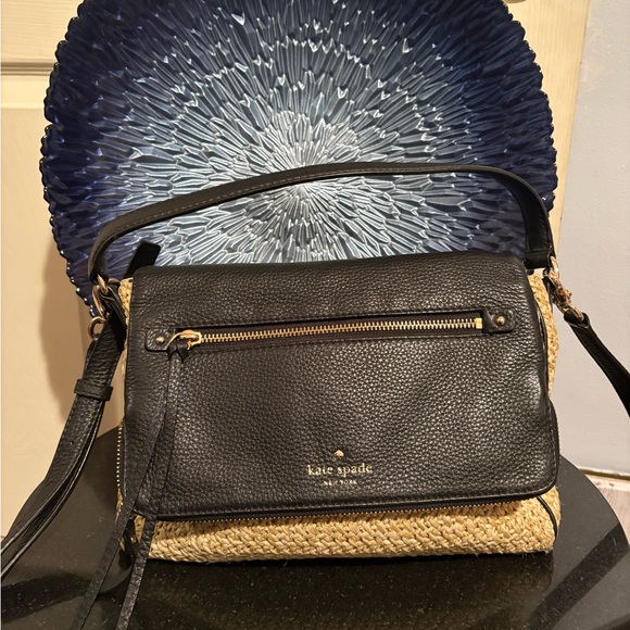 kate spade Handbags - kate spade Black Leather & Straw Shoulder/Crossbody Bag